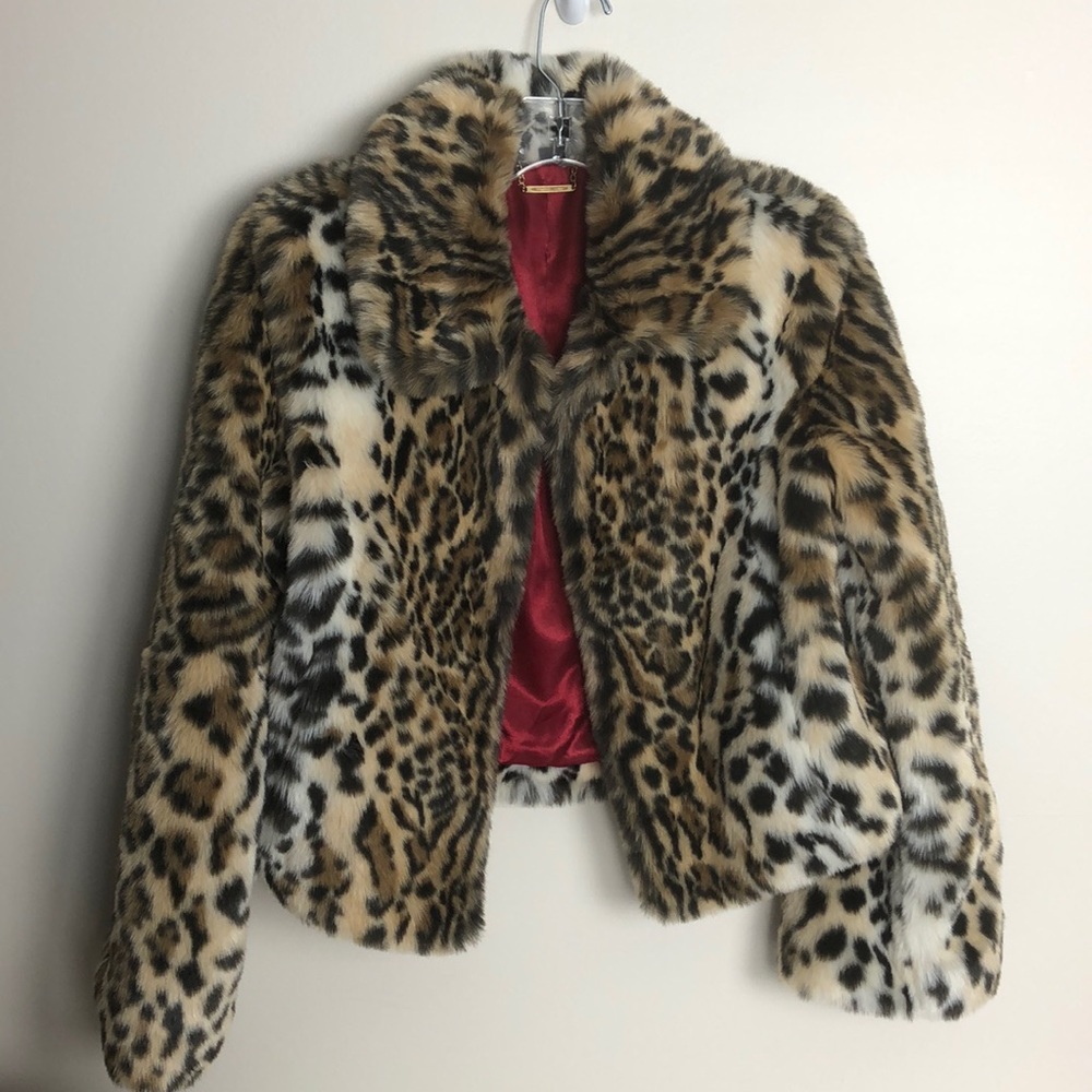 Express Leopard Print Faux Fur Coat Jacket Small